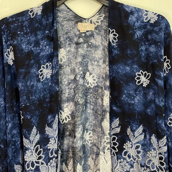 LOFT Indigo Batik Tie Dye Print Kimono OS - Picture 4 of 8